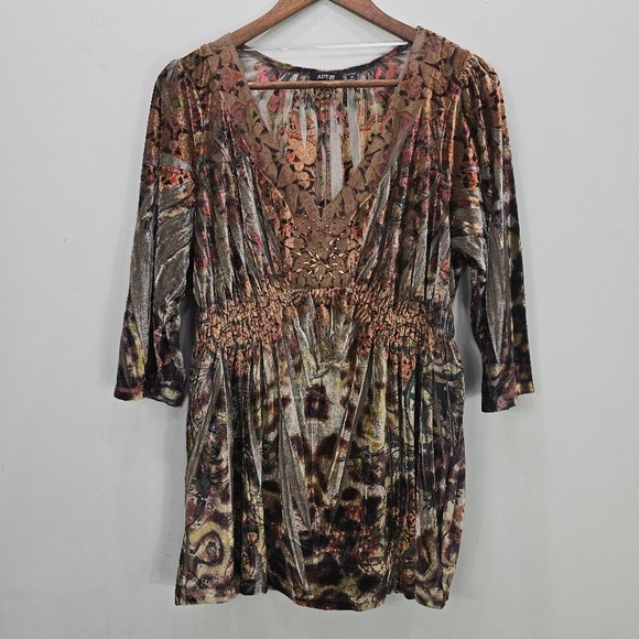 Apt. 9 Tunic Top 2X Brown Velvet Babydoll Forest Fairy Whimsical Witchy Boho - Picture 1 of 8